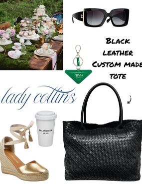Custom Made Black Leather Hand Woven Tote Bag